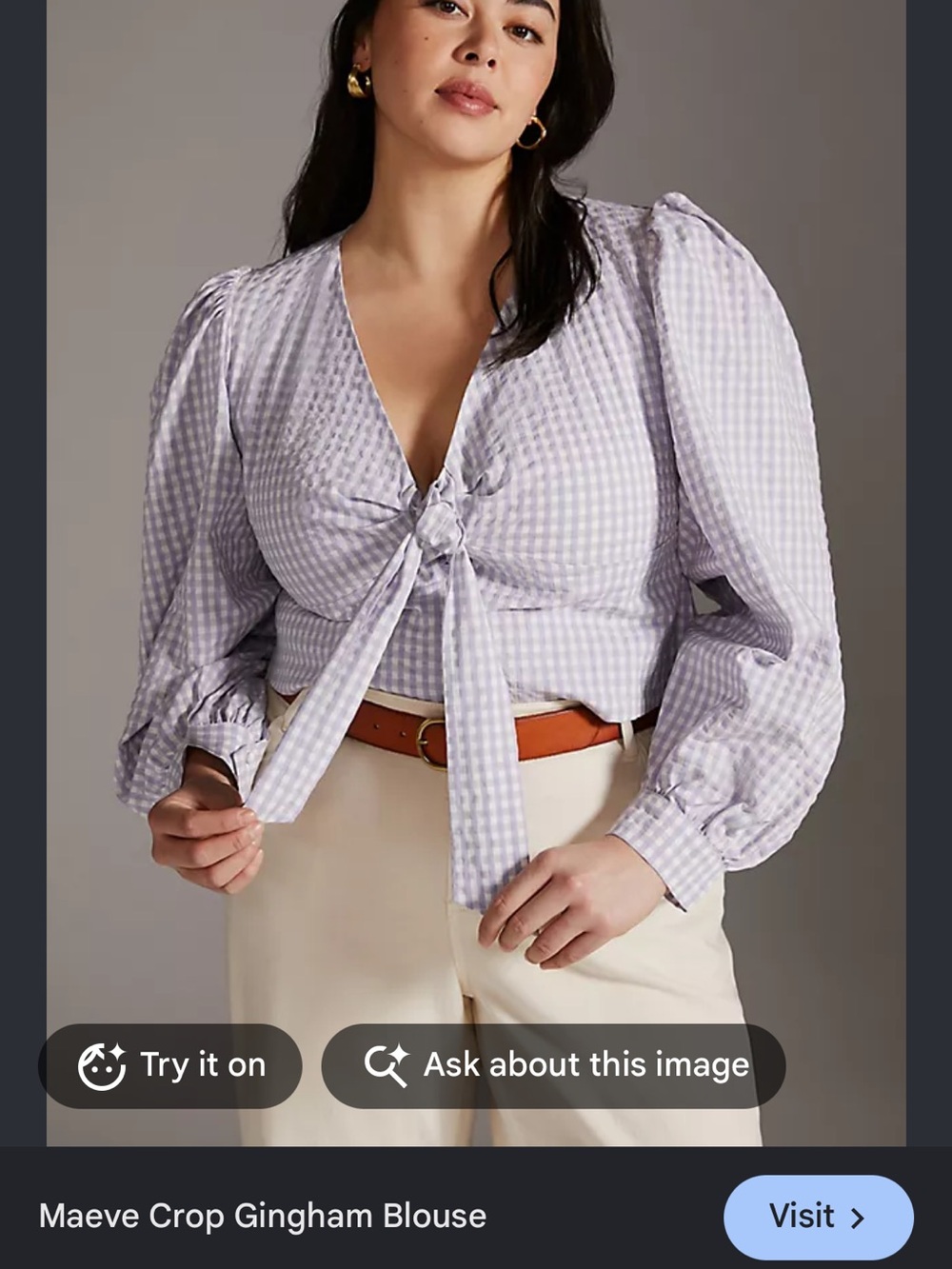 Maeve Lilac Gingham Tie-Front Crop Top
